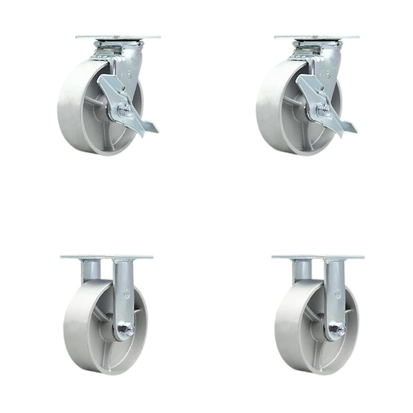 6 Inch Semi Steel Caster Set with Ball Bearings 2 Brakes 2 Rigid
